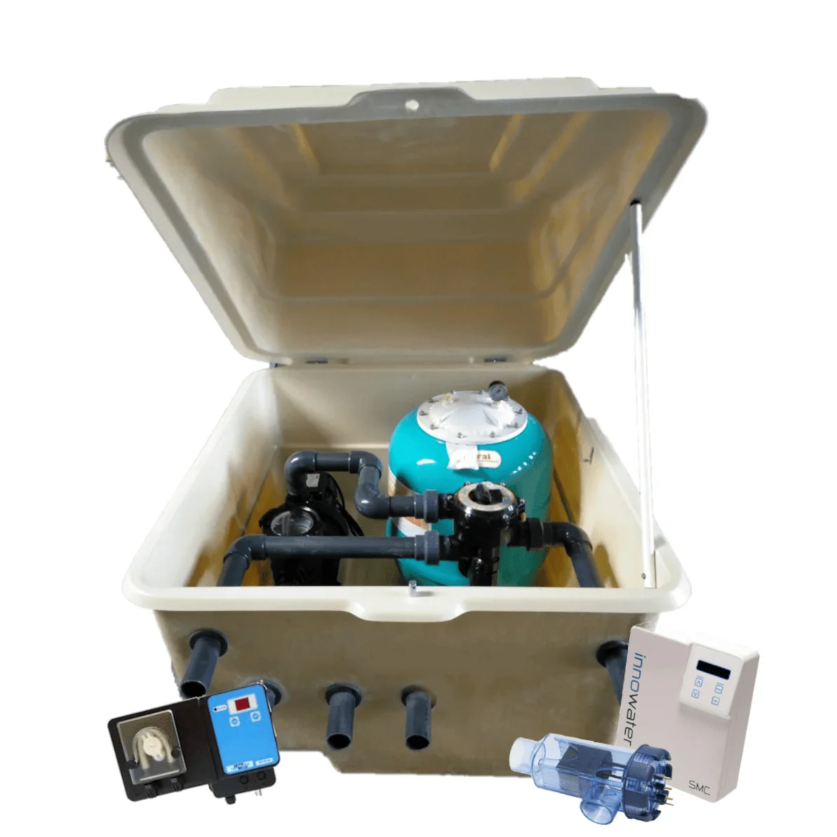 Compacto Caseta Depuradora Semienterrada 600 alaska + clorador salino + dosificador de ph