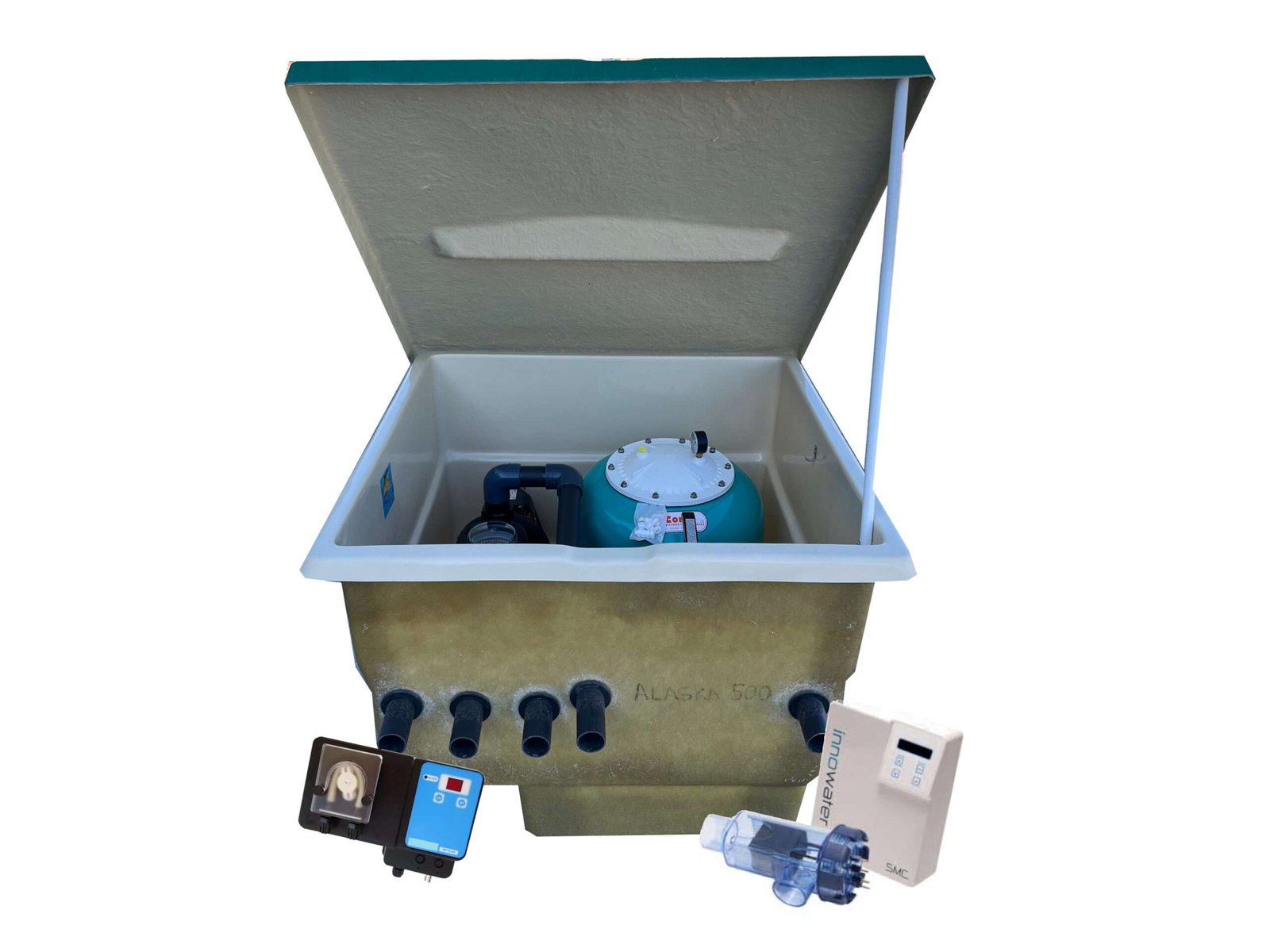 Compacto Caseta Depuradora Enterrada 500 alaska + clorador salino + dosificador de ph