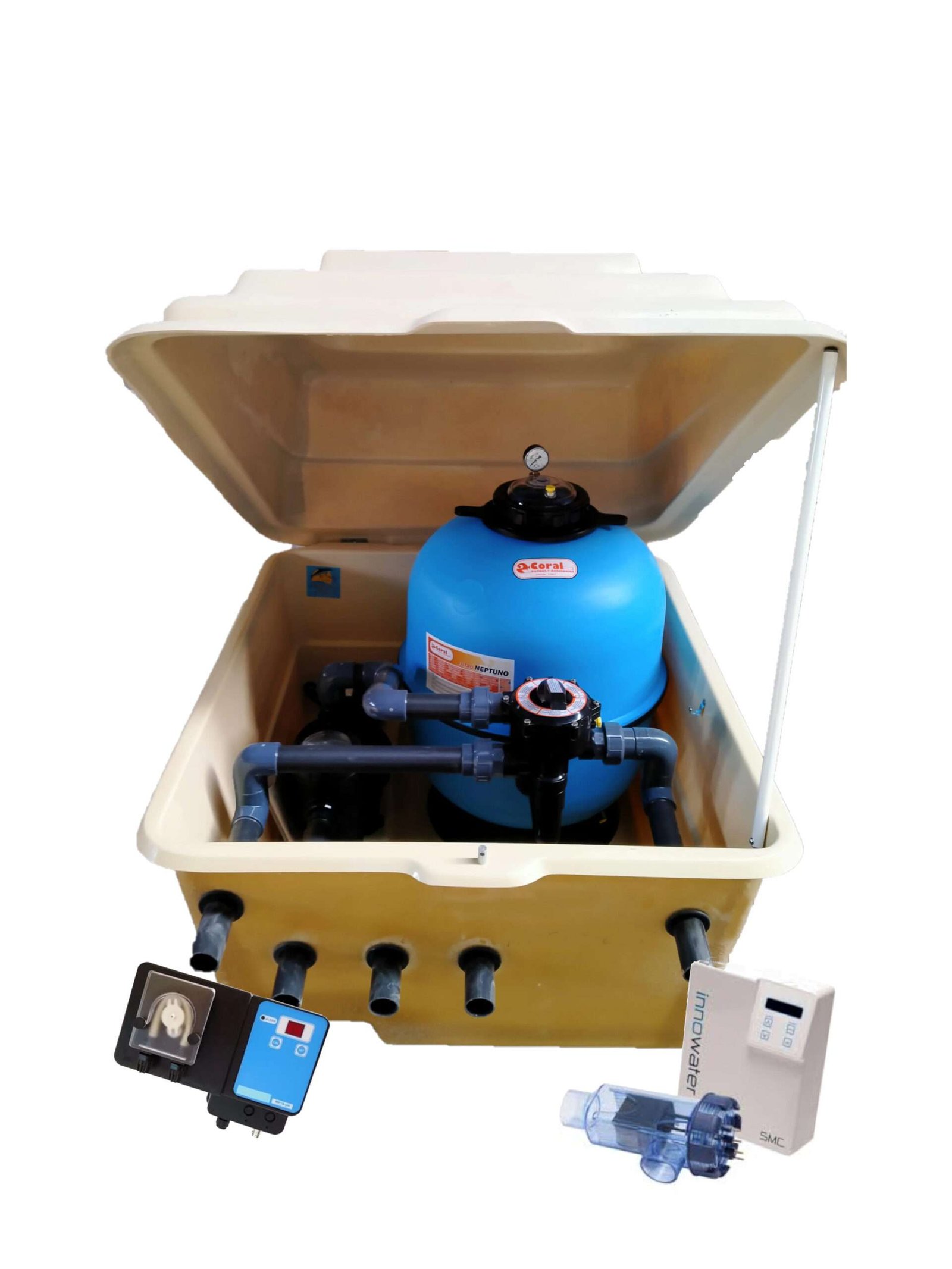 Compacto Caseta Depuradora Semienterrada 500 Belice + clorador salino + dosificador de ph