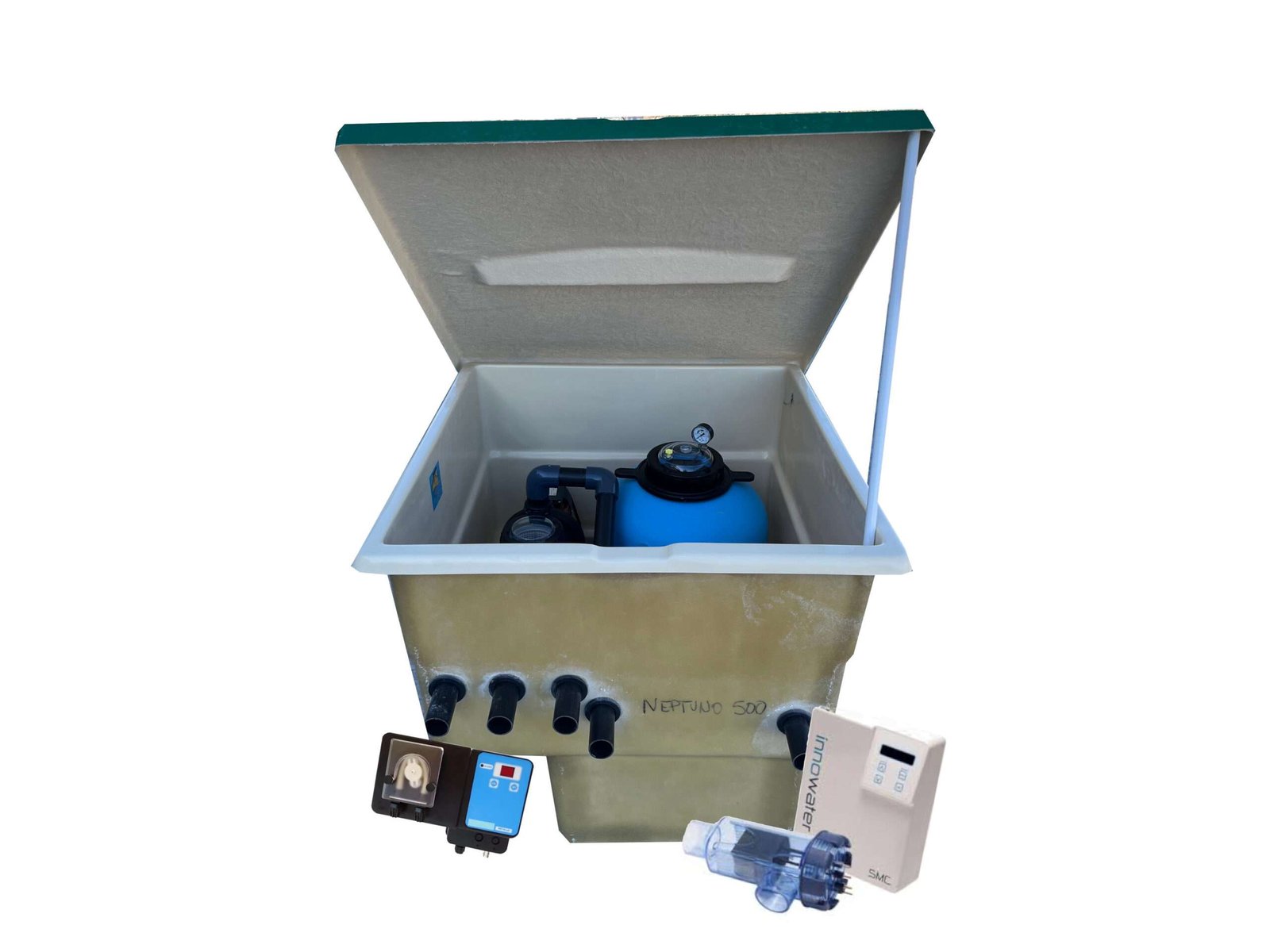 Compacto Caseta Depuradora Enterrada 500 Belice + clorador salino + dosificador de ph